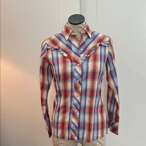Colorful Plaid Vintage Button-Up Blouse